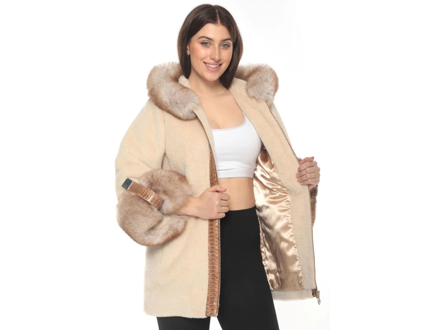 Ivory Lama and Fox Fur Winter Elegance Coat
