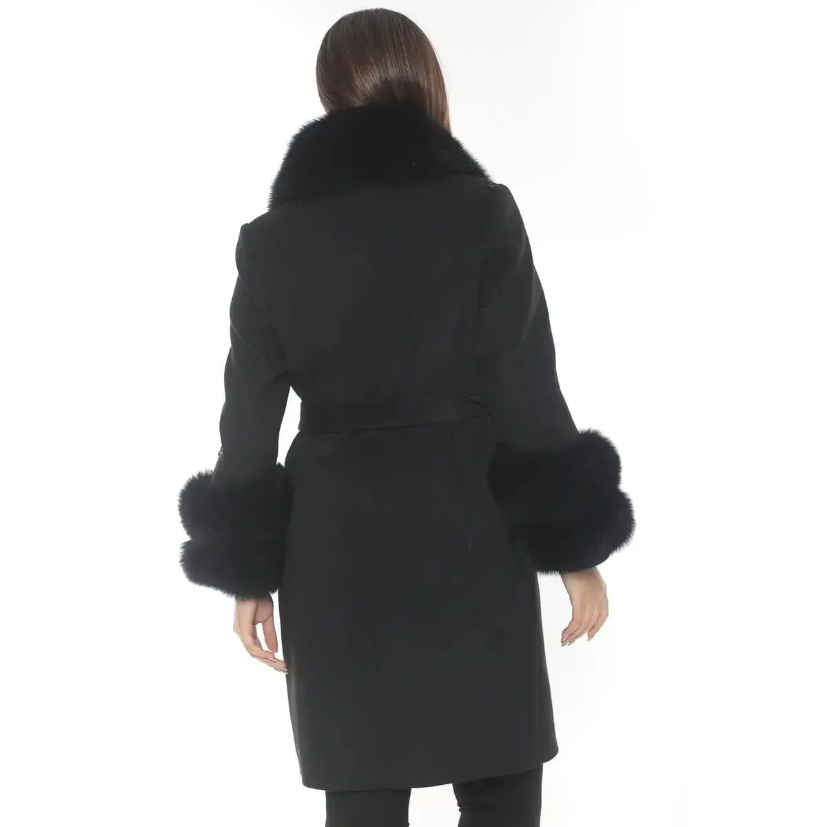 Black Cashmere Wool & Fox Fur Coat