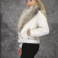 Elegant White Lamb Leather & Fox Fur Jacket with Removable Sleeves