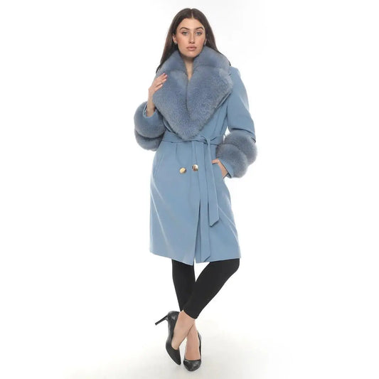 Baby Blue Cashmere Wool & Fox Fur Coat