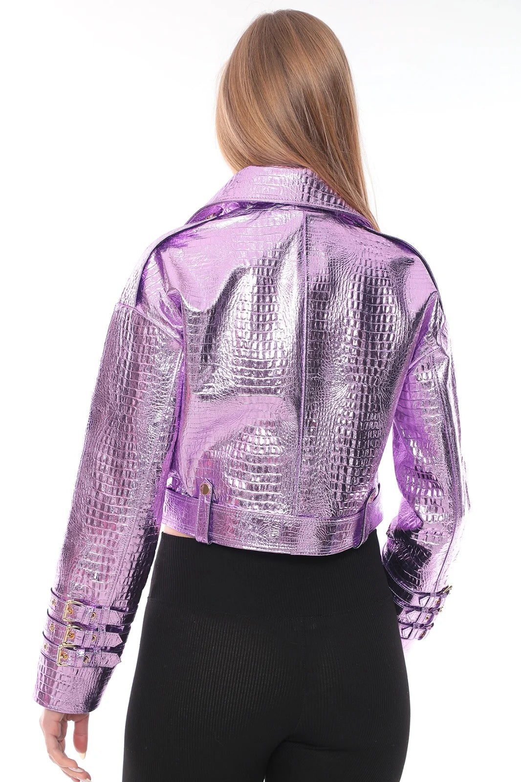 Light Purple Lamb Leather Snake Print Jacket with Golden Accents
