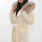 Kolleen Boutique Off-White Llama Wool Jacket with Faux Fox Fur