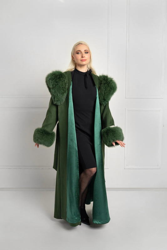 Enchanted Forest Cashmere Coat with Fox Fur Trim
