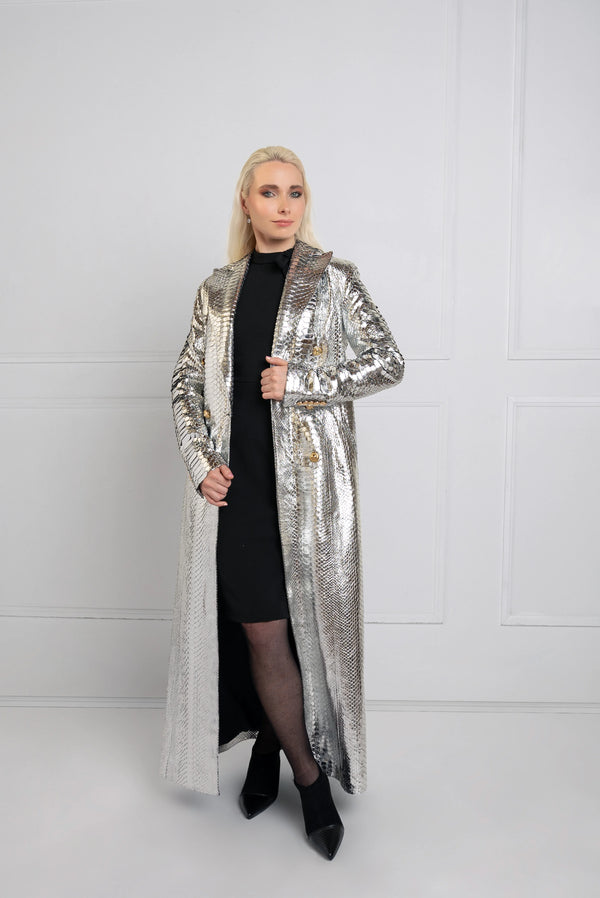 Elegant Long Python Leather Coat | Limited Edition