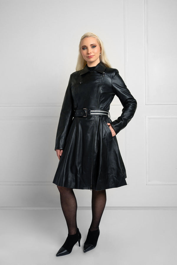 Black Lamb Leather Jacket & Dress Combo with Silver Accents