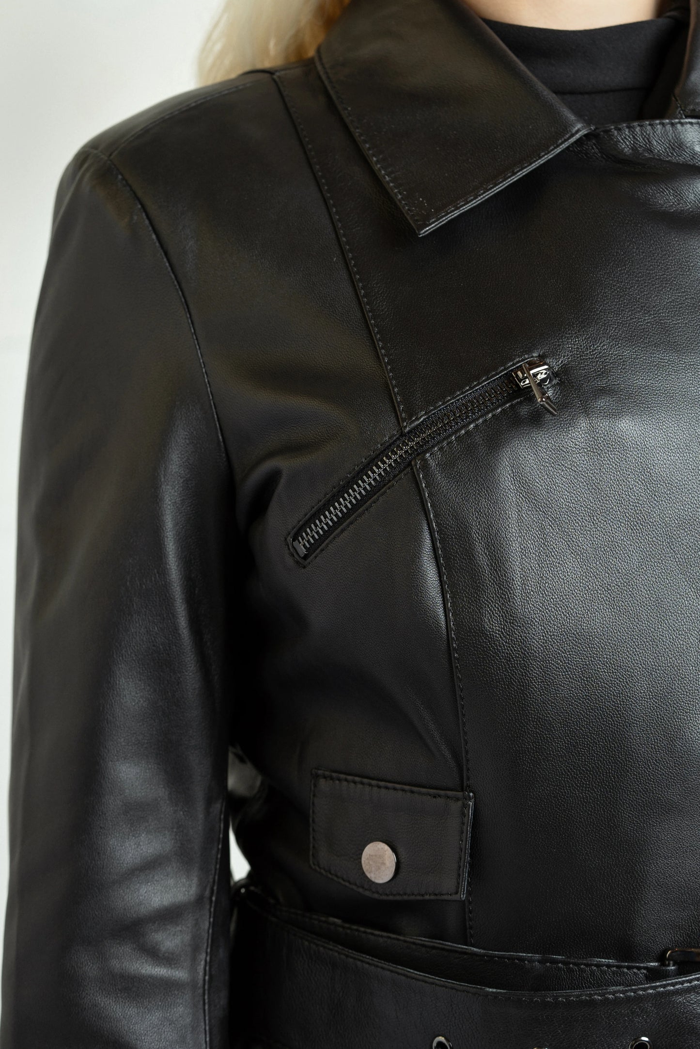 Black Lamb Leather Jacket & Dress Combo with Silver Accents