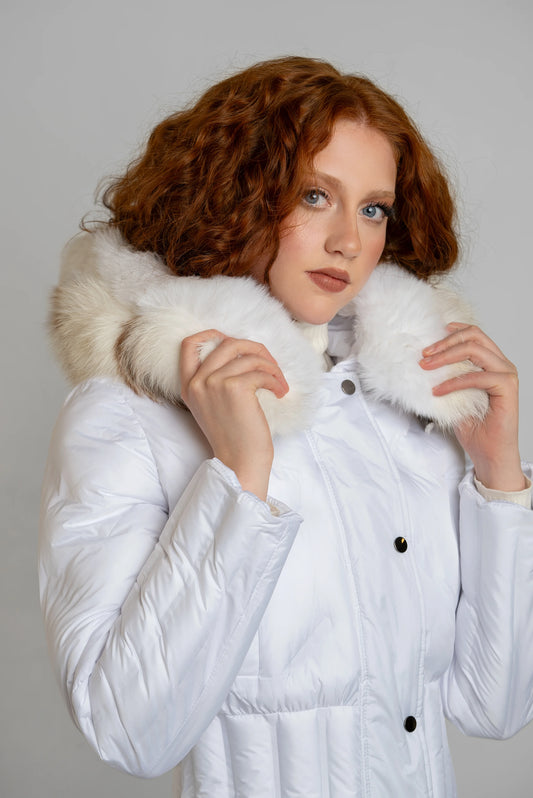 Fur trimmed top womens coats