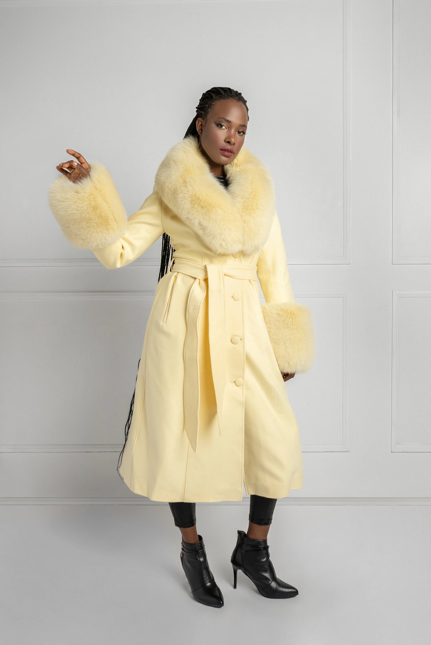 Kolleen Boutique Cashmere Coat with Fox Fur Accents