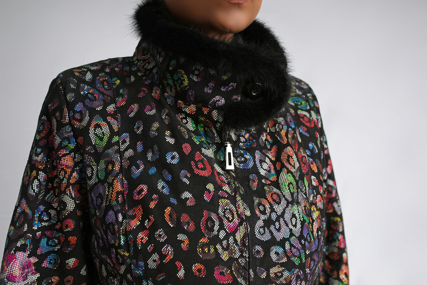 Kaleidoscope Lamb Leather Jacket with Mink Fur Accents