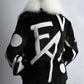 Monochrome Chic Jacket with Detachable Fox Fur Collar