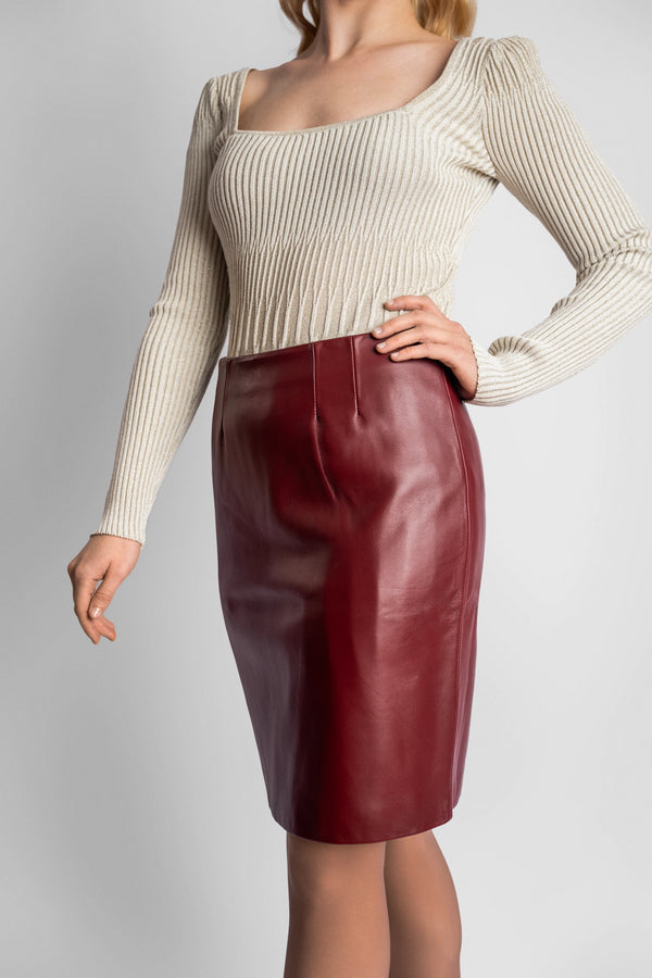 Bordeaux Luxe Lamb Leather skirt