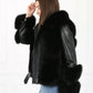 Elegant Black Lamb Leather & Fox Fur Jacket with Removable Sleeves