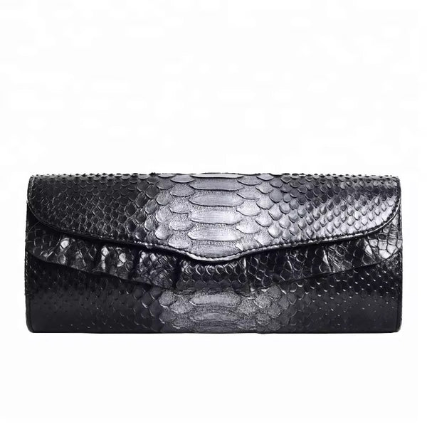 The Serenity Black Snake Embossed Leather Clutch