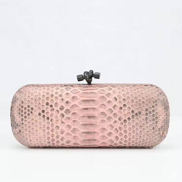 The Serenity  pink Snake Embossed Leather Clutch