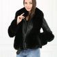 Elegant Black Lamb Leather & Fox Fur Jacket with Removable Sleeves