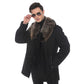 Midnight Elegance: Men's Lamb Suede Jacket with Raccoon Fur Collar