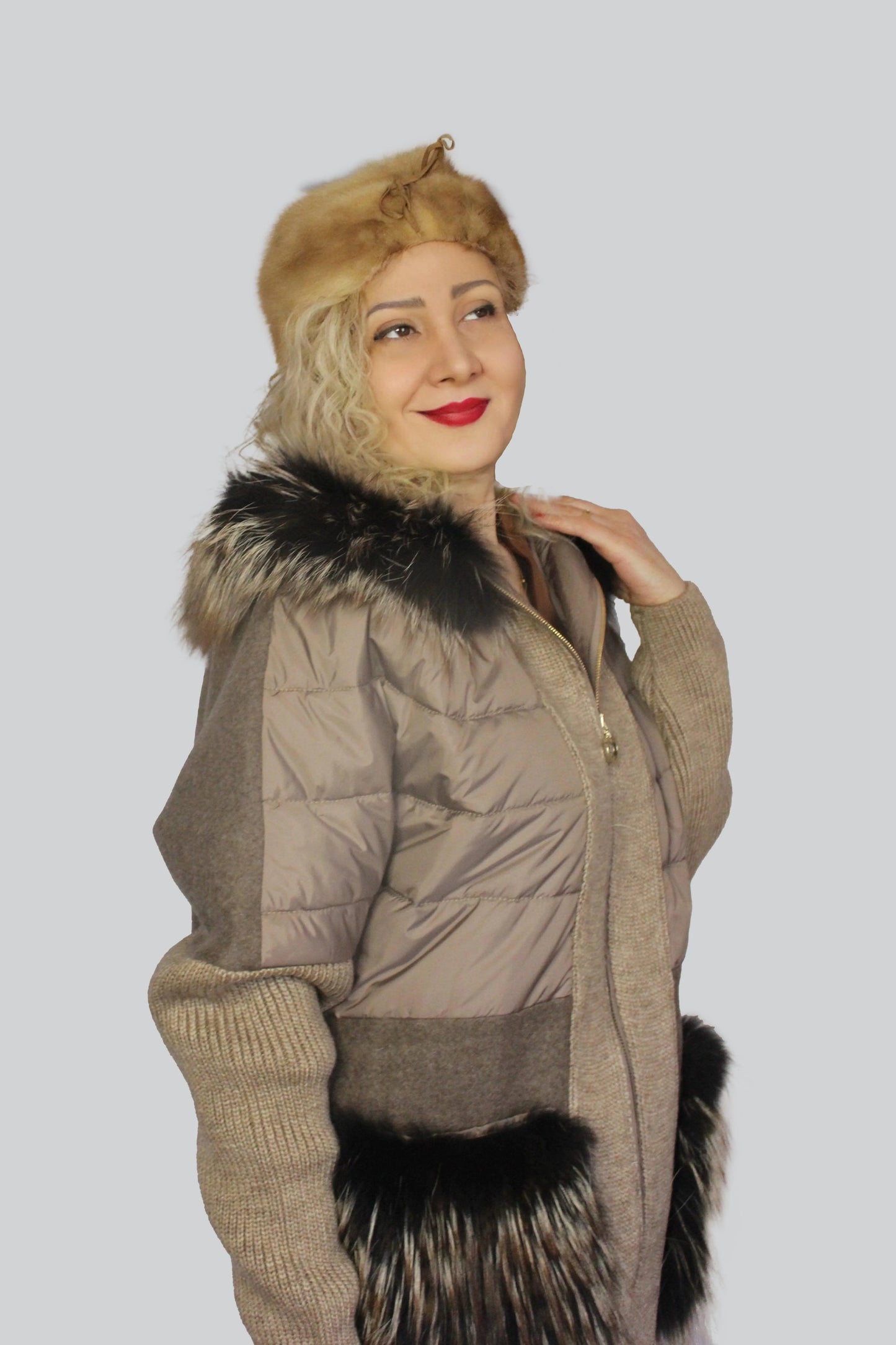 Cozy Handmade Wool & Fox Fur Coat