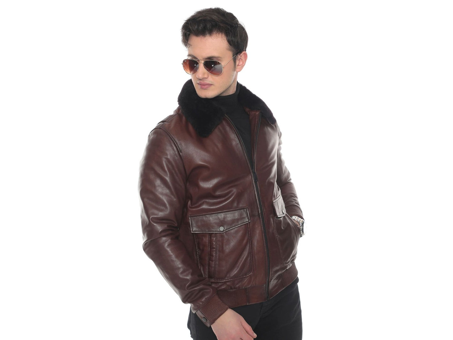 Espresso Aviator: Men's Classic Short Leather Jacket