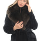 Sophisticated Black Llama Wool Coat with Brown Fox Fur Collar