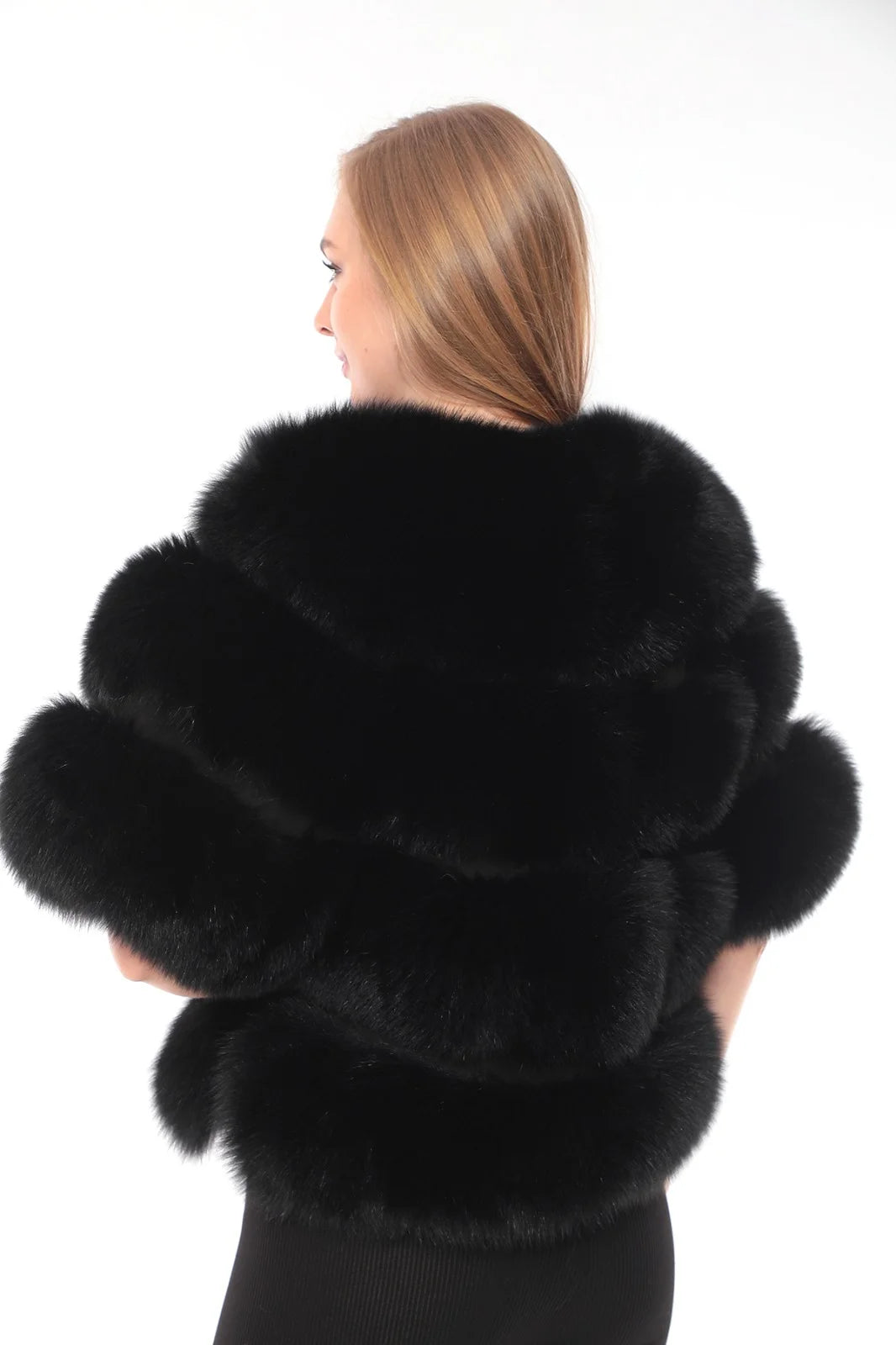 Kolleen Boutique Black Fox Fur Shawl/Jacket
