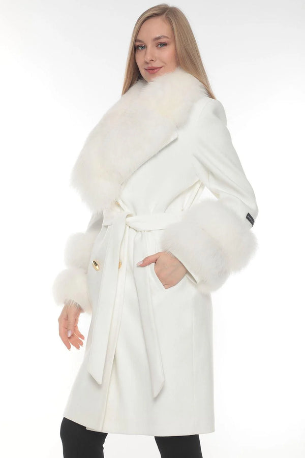 White Cashmere Wool & Fox Fur Coat