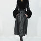 Kolleen Boutique Black Lamb Leather Coat with Detachable Fox Fur Accents