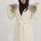 Kolleen Boutique Off-White Llama Wool Jacket with Faux Fox Fur