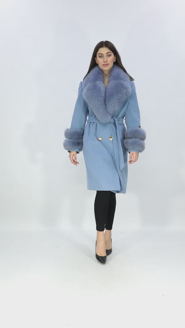 Baby blue coat with best sale fur collar