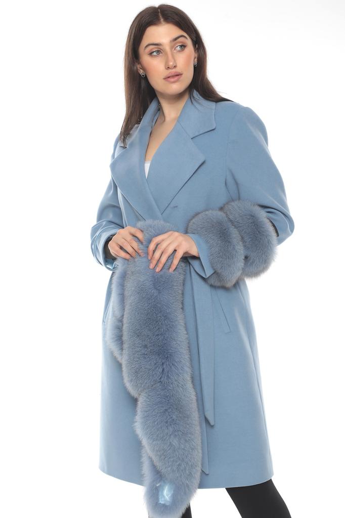 Baby Blue Cashmere Wool & Fox Fur Coat